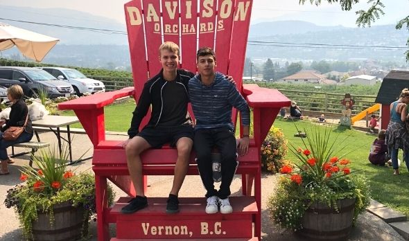 Boys in red chair in British Columbia