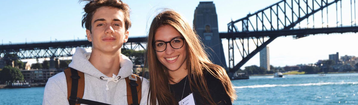 Students in front of the Sydney Harbour Bridge